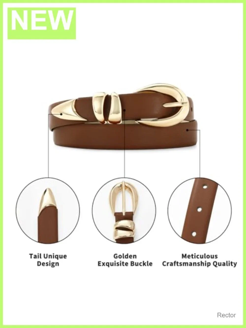 Faux Leather Women's Belt with Gold Buckle - Vintage Style